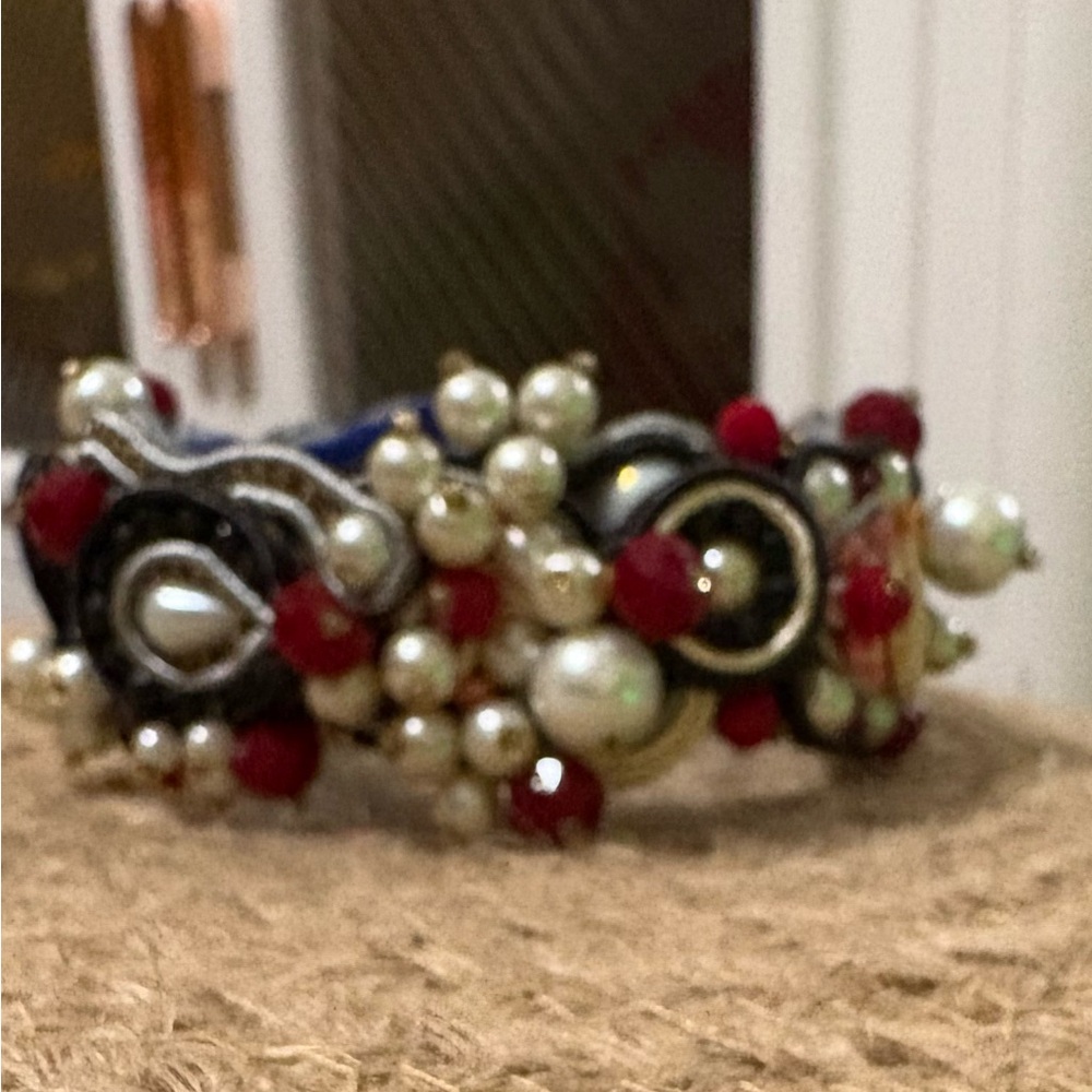Elegant Pearl and Red Beaded Bracelet
